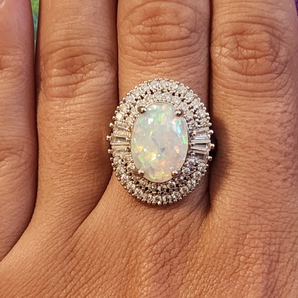 New Big Diamond White Opal S.S Ring - Picture 5 of 6